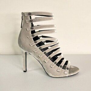 Kendall & Kylie Giaa Gray Velvet Strappy Open Toe Heels